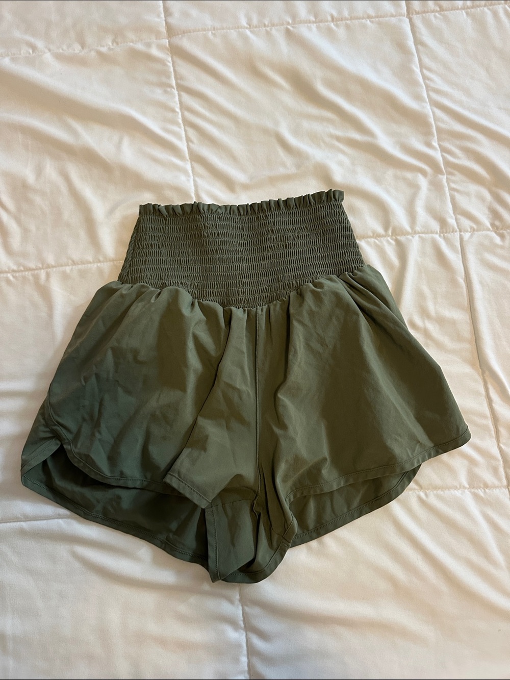 aerie Olive High-Waist Smocked Shorts